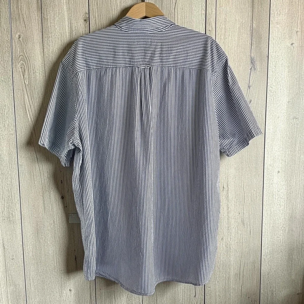 Vintage Seersucker Button Up Shirt Men's XXL Blue White Stripes Classic Preppy